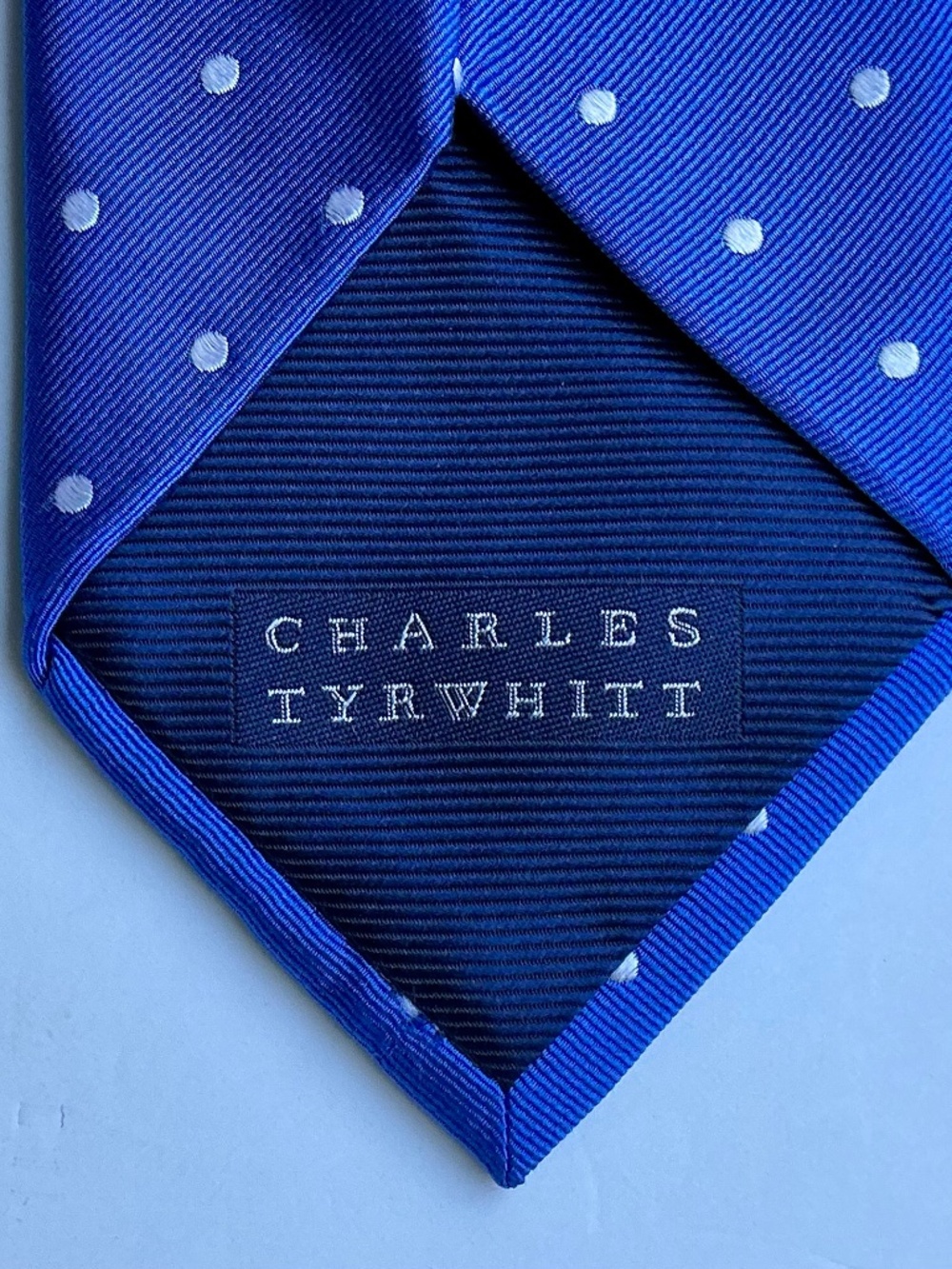 Charles Tyrwhitt Jermyn street London ,royal blue , white polka dot all silk tie